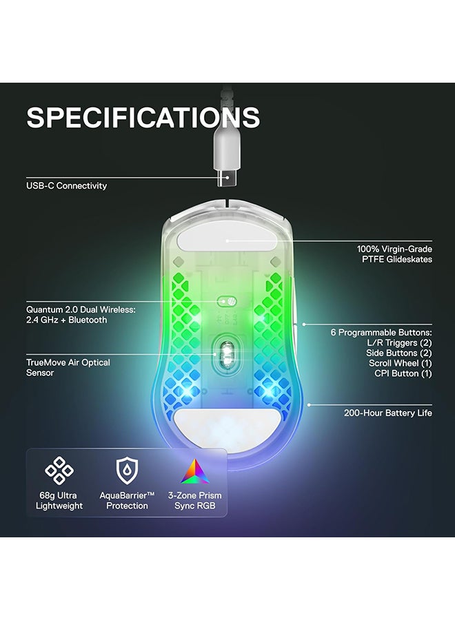 steelseries - SteelSeries Aerox 3 Wireless - Super Light Gaming Mouse - 18,000 CPI TrueMove Air Optical Sensor - Ultra-Lightweight Water Resistant Design - 200 Hour Battery Life - Ghost, White - Image 1