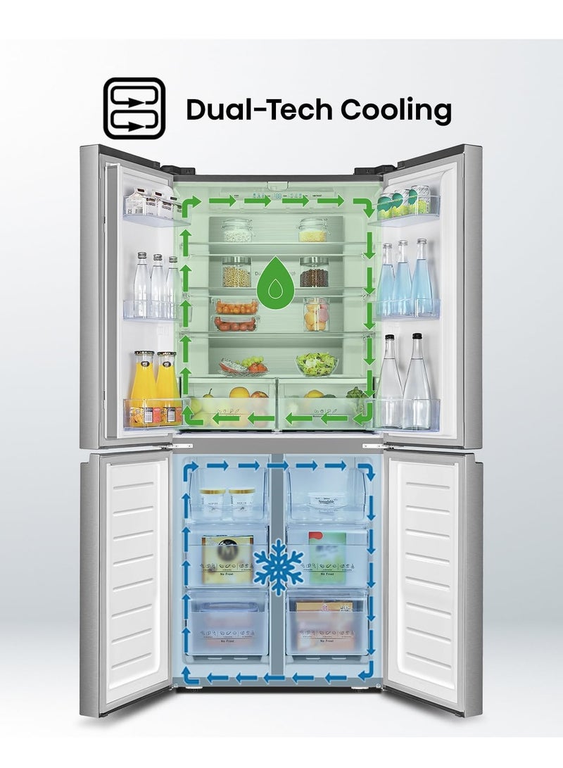 Hisense - 561L Gross/ 462L Net Capacity, 4 Door No Frost Refrgerator, Electronic Control, Multi Air Flow, Convertible (Fridge-Freezer) Bottom Right Compartment RQ561N4AC1 Silver - Image 1