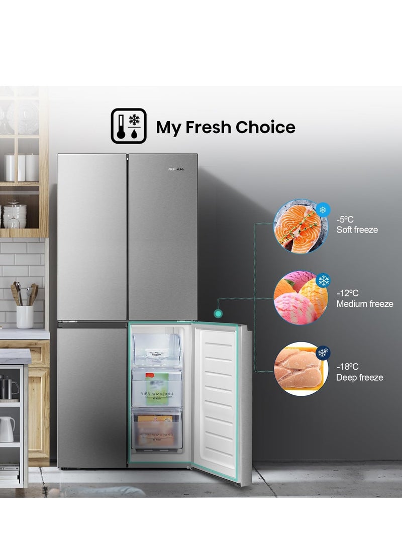 Hisense - 561L Gross/ 462L Net Capacity, 4 Door No Frost Refrgerator, Electronic Control, Multi Air Flow, Convertible (Fridge-Freezer) Bottom Right Compartment RQ561N4AC1 Silver - Image 1