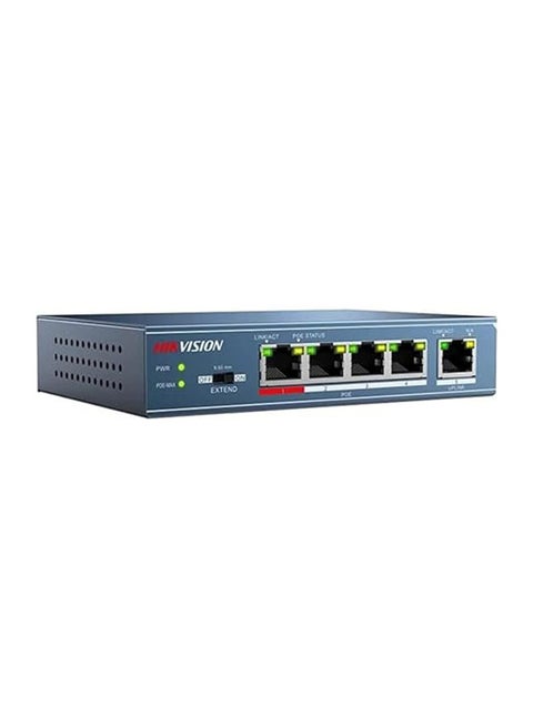 DS-3E0105P-E/M(B) Switch, 4 X 100m Poe Ports & 1 X 100m Ethernet Port, Supports Poe Power Supply and Extend Mode, Wire-speed Forwarding & Non-blocking Design BLUE