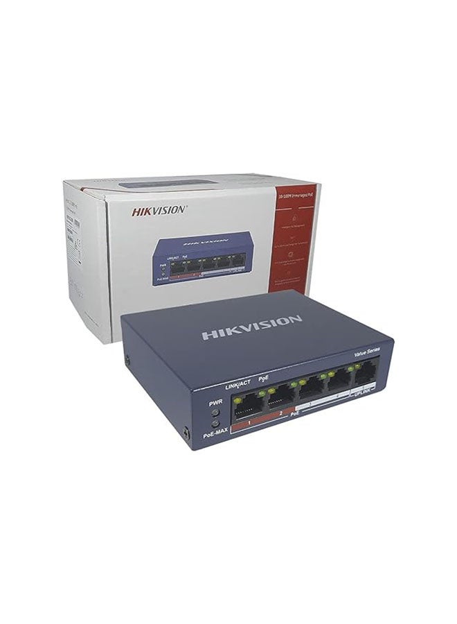 HIKVISION - DS-3E0105P-E/M(B) Switch, 4 X 100m Poe Ports & 1 X 100m Ethernet Port, Supports Poe Power Supply and Extend Mode, Wire-speed Forwarding & Non-blocking Design BLUE - Image 1