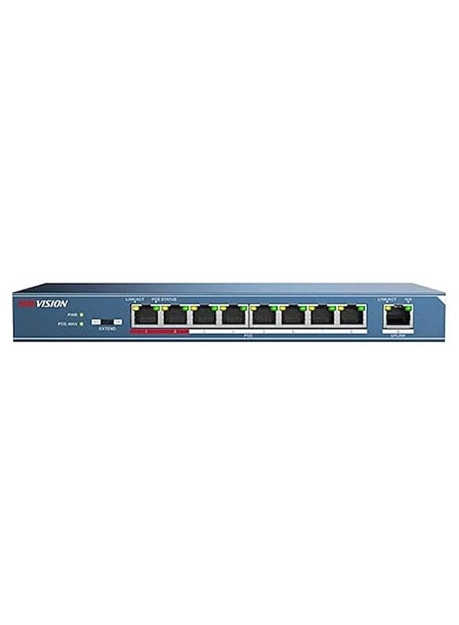 HIKVISION - DS-3E0109P-E/M 8 Port Fast Ethernet Unmanaged POE Switch, Up to 300 m Long Range PoE Transmission BLUE - Image 1