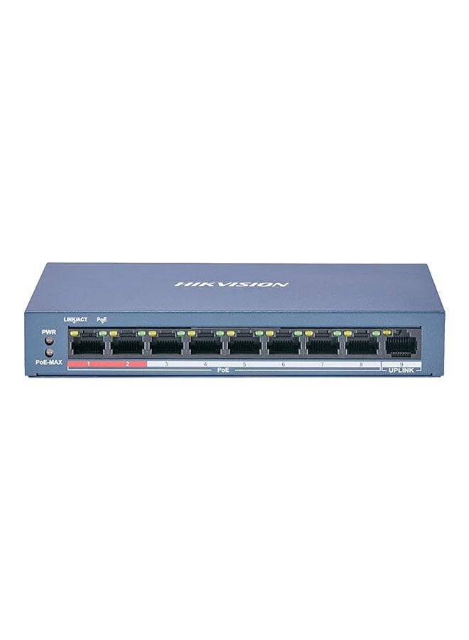 HIKVISION - DS-3E0109P-E/M 8 Port Fast Ethernet Unmanaged POE Switch, Up to 300 m Long Range PoE Transmission BLUE - Image 1