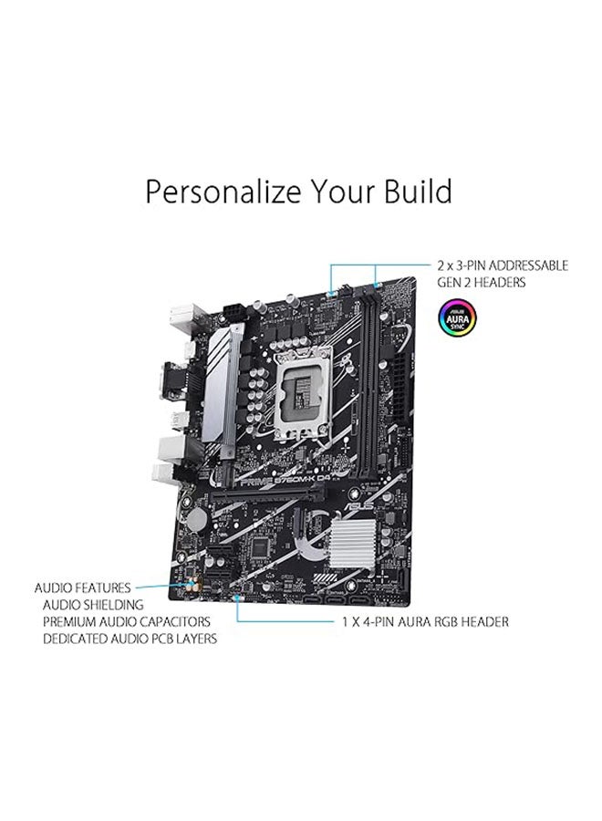 ASUS Prime B760M-K D4 Intel® B760 (LGA 1700)(13th and 12th Gen) mATX Motherboard, PCIe 4.0, Two PCIe 4.0 M.2 Slots, DDR4, Realtek 2.5Gb Ethernet, HDMI®, SATA 6 Gbps, Front USB 3.2 Gen 1, Aura Sync Black - Image 4