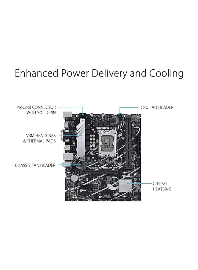 ASUS Prime B760M-K D4 Intel® B760 (LGA 1700)(13th and 12th Gen) mATX Motherboard, PCIe 4.0, Two PCIe 4.0 M.2 Slots, DDR4, Realtek 2.5Gb Ethernet, HDMI®, SATA 6 Gbps, Front USB 3.2 Gen 1, Aura Sync Black - Image 3