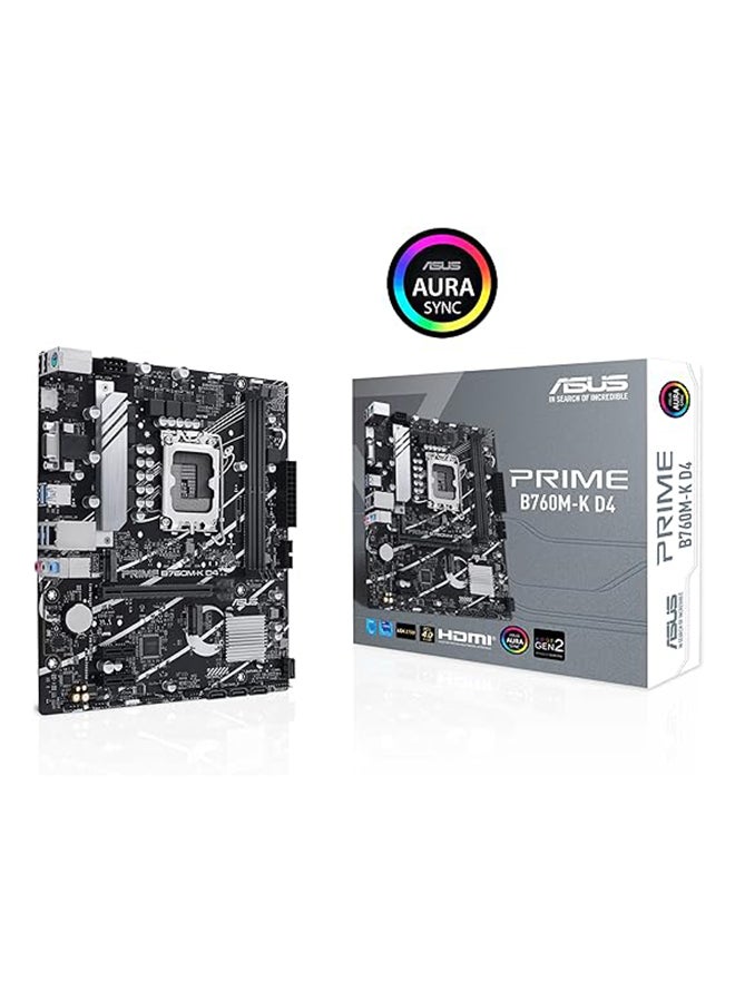 ASUS Prime B760M-K D4 Intel® B760 (LGA 1700)(13th and 12th Gen) mATX Motherboard, PCIe 4.0, Two PCIe 4.0 M.2 Slots, DDR4, Realtek 2.5Gb Ethernet, HDMI®, SATA 6 Gbps, Front USB 3.2 Gen 1, Aura Sync Black - Image 2