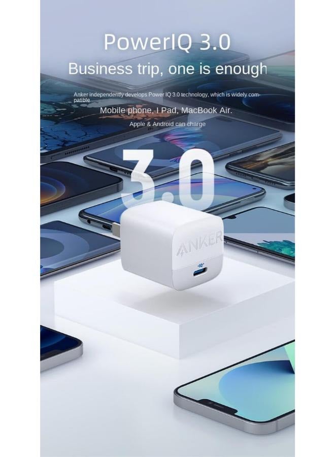 Anker - 313 GaN 30W Foldable Charger PIQ 3.0 Durable Compact Fast Charger For iPhone 15/15 Plus/15 Pro/15 Pro Max/14/13, Galaxy, Pixel 6/7, iPad/iPad Mini Cable Not Included White - Image 1