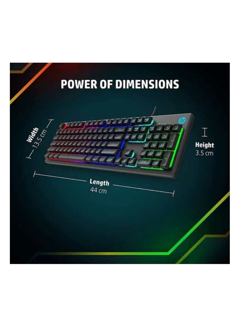HP - K500Y Backlit Membrane Wired Gaming Keyboard, Backlit Mixed Color Lighting, Metal Panel with Logo Lighting, 26 Anti-Ghosting Keys, and Windows Lock Key Black - Image 1