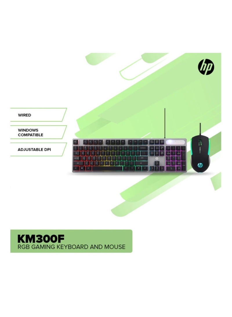 HP - Gaming Keyboard and Mouse Combo KM300F, Wired RGB Backlit Keyboard and Mouse, Rust & Scratch Proof Metal Penal - 6 Speed Adjustable DPI Gaming Mouse and Keyboard with Responsive Keys Black - Image 1