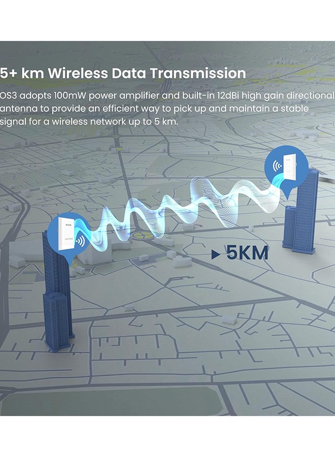 Tenda 5GHz AC867 Long Range Smart Manage Outdoor CPE, 12dBi, 5km+|Point to Point Wireless Bridge| Four Fast Ethernet Ports, Passive PoE Powered, IP65 Weatherproof, 6KV Lightning Protection White - Image 2