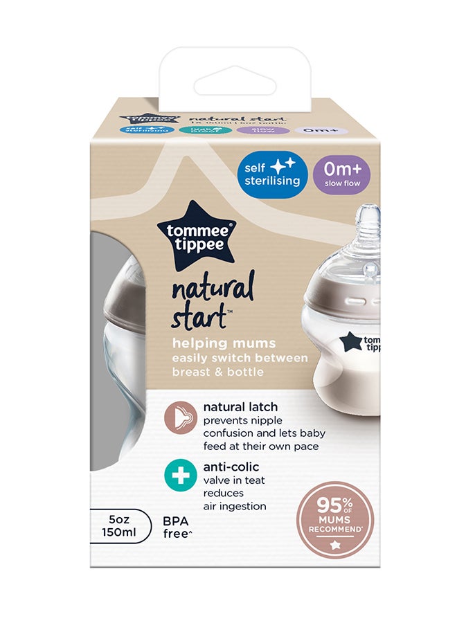 tommee tippee Closer To Nature Baby Feeding Bottle, 150ml, 0M+, Slow Flow Nature Teat With Anti-Colic Valve - Image 3