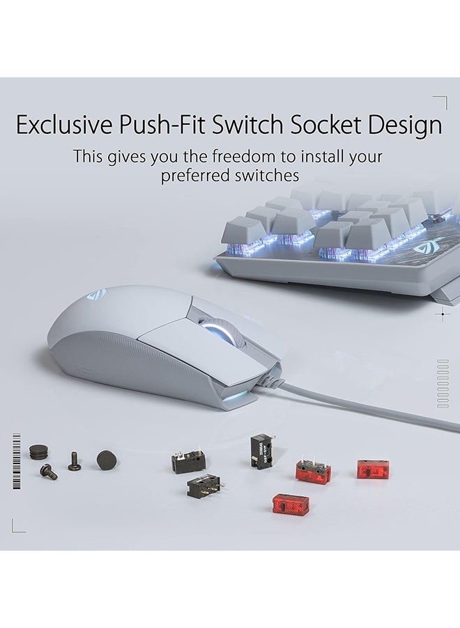 ASUS - ROG Strix Impact II Moonlight White Gaming Mouse | Ambidextrous and Lightweight Design, 6200 DPI Optical Sensor, Push-Fit Hot Swappable Switches, Aura Sync RGB Lighting, Minimal Design White - Image 1