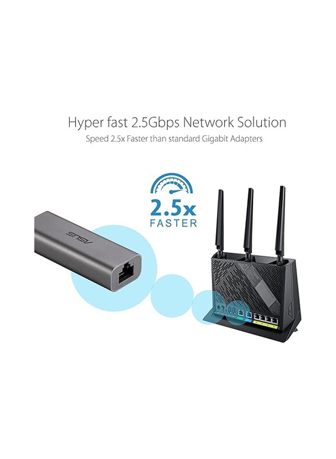 ASUS - 2.5G Ethernet USB Adapter (USB-C2500) Wired LAN Network Connection for Mac OS, Linux, Windows, Backward Compatible on 2.5G, 1G, 100Mbps, Ideal for Gaming Grey, Black - Image 1