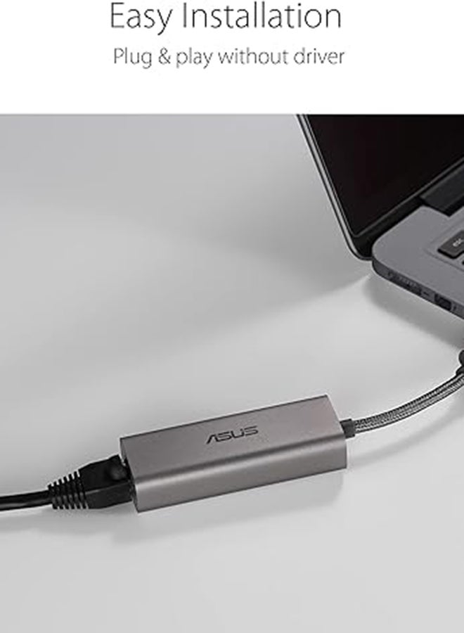 ASUS - 2.5G Ethernet USB Adapter (USB-C2500) Wired LAN Network Connection for Mac OS, Linux, Windows, Backward Compatible on 2.5G, 1G, 100Mbps, Ideal for Gaming Grey, Black - Image 1