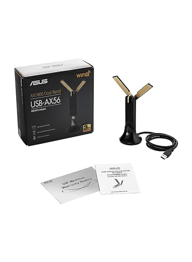 أسوس محول WiFi 6 AX1800 USB WiFi USB AX56 ثنائي النطاق WiFi 6 Client، دعم 2x2، الألعاب والبث، التوصيل والتشغيل، أمان شبكة WPA3، MU MIMO، Beamforming Black  - Image 1