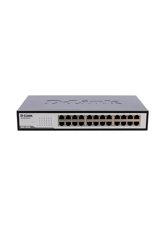 D-Link - DES-1024D 24-Port Fast Ethernet Unmanaged Desktop Switch, 100Mbps per Port, Fanless, Energy-Efficient (IEEE 802.3az), Metal Housing, 8K MAC Address Table, Rackmountable | DES-1024D Black - Image 1