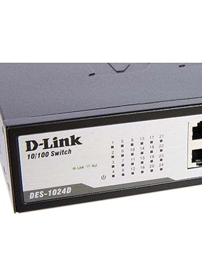 D-Link - DES-1024D 24-Port Fast Ethernet Unmanaged Desktop Switch, 100Mbps per Port, Fanless, Energy-Efficient (IEEE 802.3az), Metal Housing, 8K MAC Address Table, Rackmountable | DES-1024D Black - Image 1