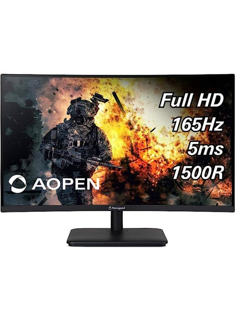 27" Inch AOpen 1500R Curved Full HD (1920x1080) VA Gaming Monitor With AMD Freesync Premium Technology, 5ms Response Time, 165Hz Refresh Rate (Display Port & 2 X HDMI Ports) 27HC5R Pbiipx | Black
