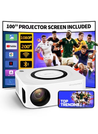 Portable Android Projector With 100" Projector Screen Native 1080P 4K HD Projector With 5G WiFi And Bluetooth Mini Projector For Outdoor And Movies Home Theater PROJ-WO-80-AN_SCR-03 White - pnsku/N70026395V/45/_/1700803893/4bf7b824-0b0a-4e83-818b-045f27688900