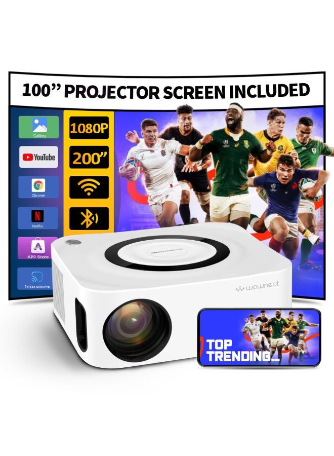 وونكت - جهاز عرض Android محمول مع شاشة عرض 100 بوصة، جهاز عرض أصلي 1080P 4K HD مع 5G WiFi وBluetooth، جهاز عرض صغير للمسرح المنزلي في الهواء الطلق والأفلام - Image 1