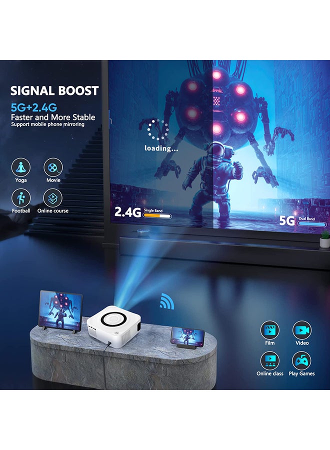 وونكت - جهاز عرض Android محمول مع شاشة عرض 100 بوصة، جهاز عرض أصلي 1080P 4K HD مع 5G WiFi وBluetooth، جهاز عرض صغير للمسرح المنزلي في الهواء الطلق والأفلام - Image 1