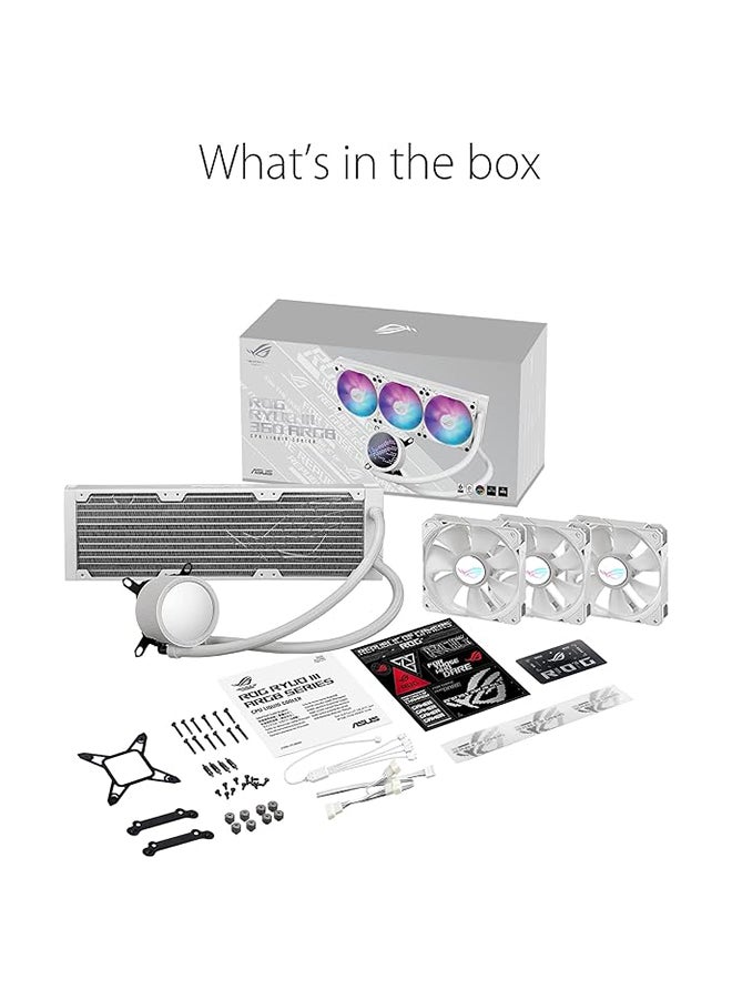 أسوس مبرد وحدة المعالجة المركزية السائل ROG Ryuo III 360 AIO، مضخة Asetek من الجيل الثامن، LED Matrix LED، سرعة 2200 دورة في الدقيقة 3 × مروحة، سرعة مضخة 2600 دورة في الدقيقة باللون الأبيض - Image 3