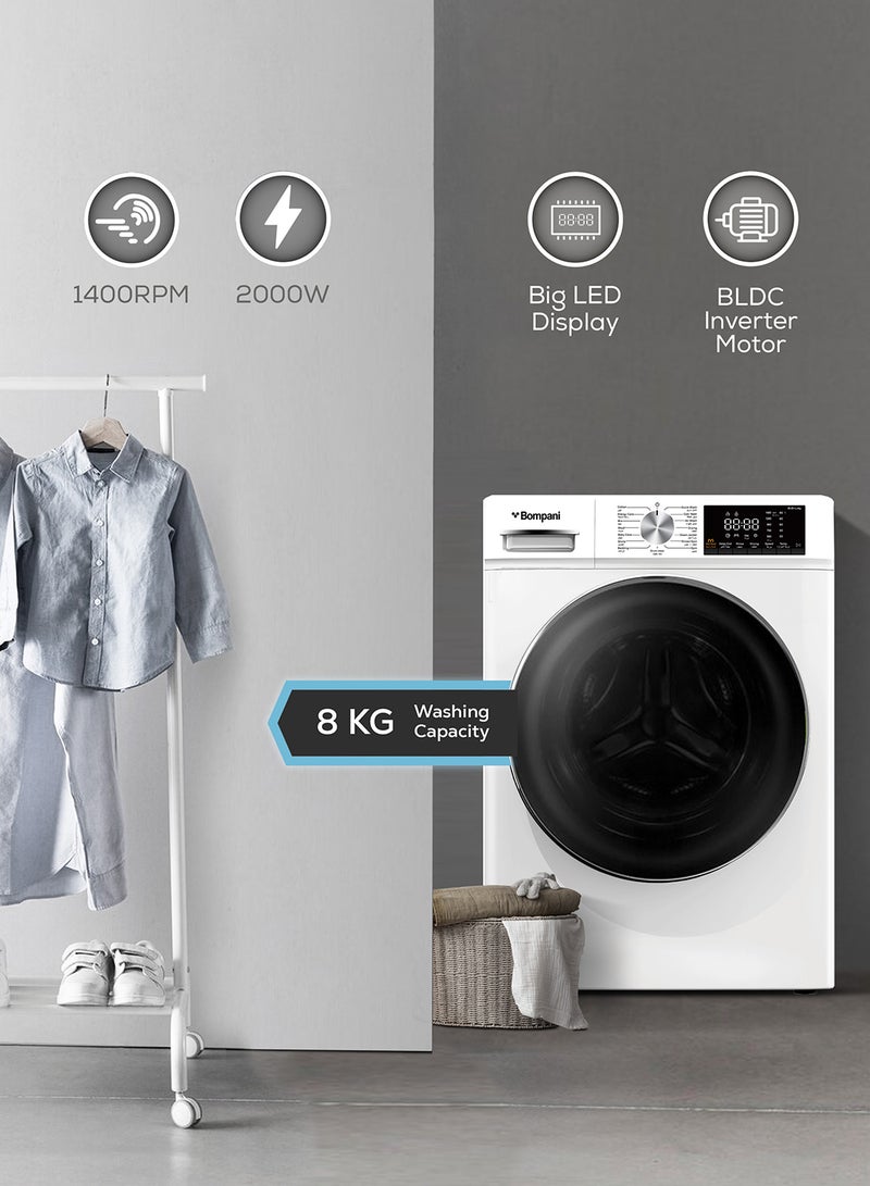 Bompani Washer/Dryer 8 Kg/ 6 Kg 1400Rpm Stainless Steel Drum Inverter Bldc Motor - 1 Year Manufacturer Warranty 8 kg 2000 W 8 kg 2000 W BO5289N White  - Image 2
