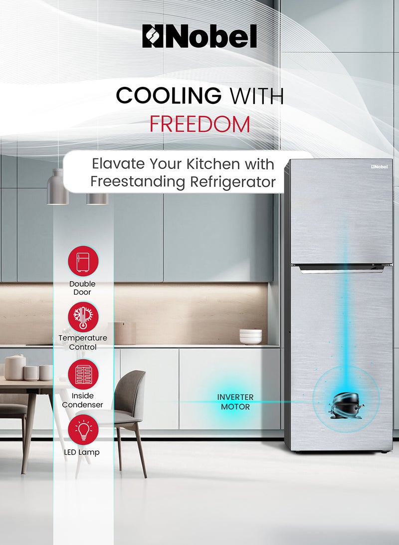 Nobel - 450 L Gross / 332 L Net , No frost Double Door Refrigerators with Inverter Technology, R600a Refrigerant,Electronic Control System, Inside Light, Vegetable Crisper NR450NF Inox Colour - Image 1