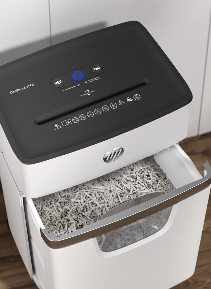 HP OneShred 15CC Shredder, Security Level P-4, Cross Cut, 15 Sheets WHITE - Image 4