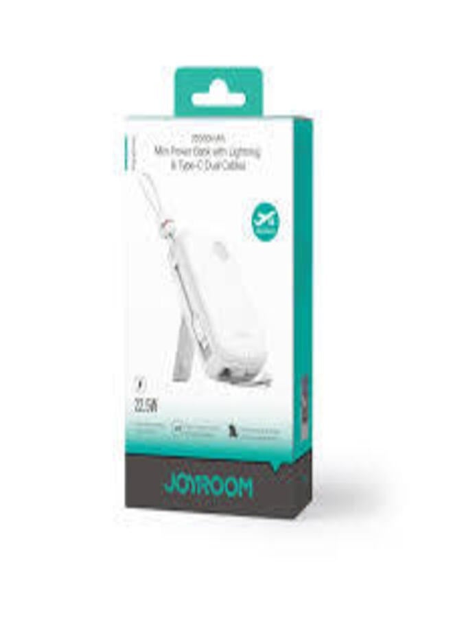 JOYROOM 20000 mAh Joyroom JR-L008 Plus 22.5W Mini Power Bank with Built in Lightning & Type-C Dual Cables White  - Image 2