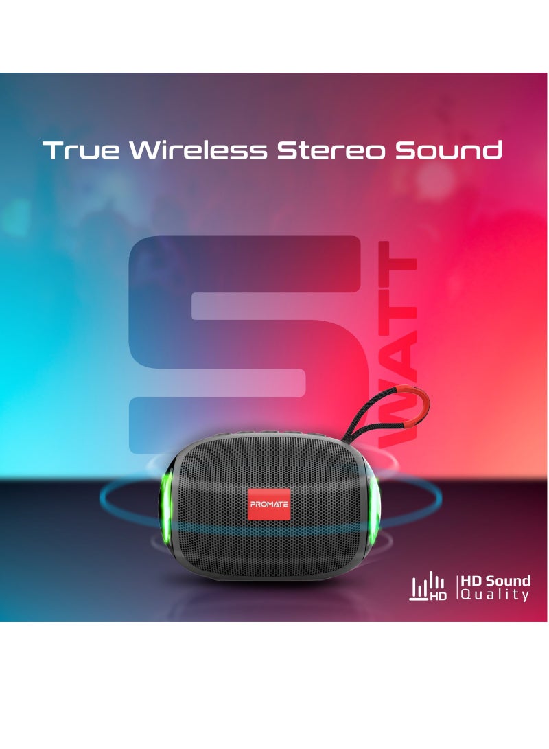 PROMATE - Bluetooth Speaker, Premium 5W True Wireless Portable HD Speaker with LED Lights, Bluetooth v5.3, Long Playtime, 3.5mm AUX, USB Port and TF Card Slot black - Image 1