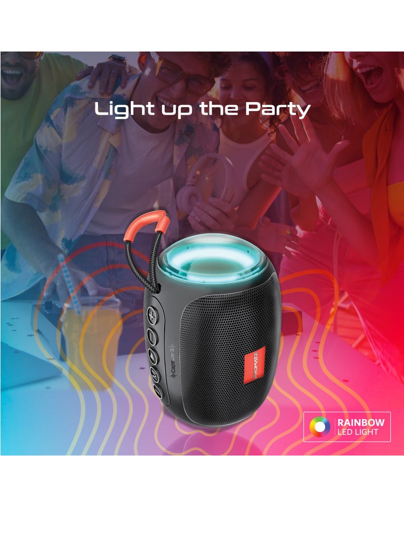 PROMATE - Bluetooth Speaker, Premium 5W True Wireless Portable HD Speaker with LED Lights, Bluetooth v5.3, Long Playtime, 3.5mm AUX, USB Port and TF Card Slot black - Image 1