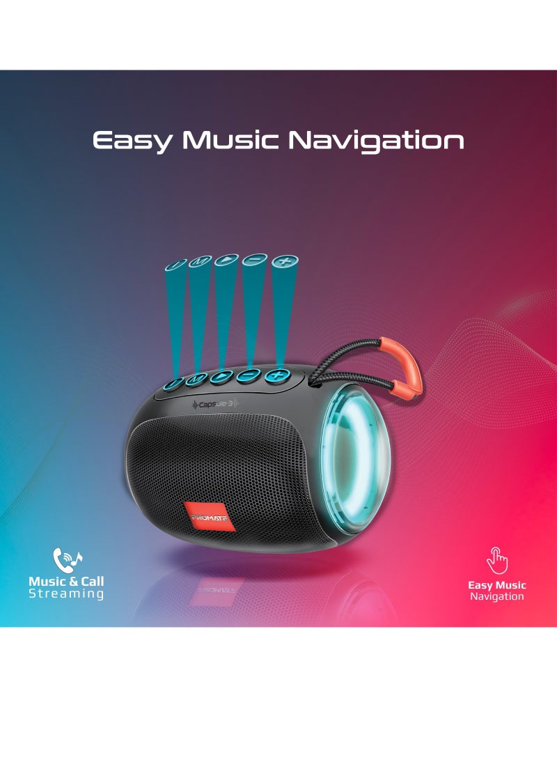 PROMATE - Bluetooth Speaker, Premium 5W True Wireless Portable HD Speaker with LED Lights, Bluetooth v5.3, Long Playtime, 3.5mm AUX, USB Port and TF Card Slot black - Image 1