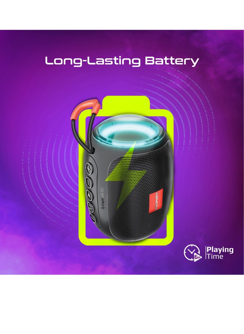 PROMATE - Bluetooth Speaker, Premium 5W True Wireless Portable HD Speaker with LED Lights, Bluetooth v5.3, Long Playtime, 3.5mm AUX, USB Port and TF Card Slot black - Image 1