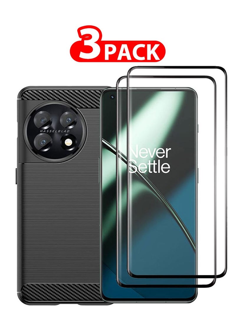 MARGOUN 3 Packs For OnePlus 11 Case Cover And 2 Screen Protectors Soft TPU Bumper Protective Back Case Black - Image 1