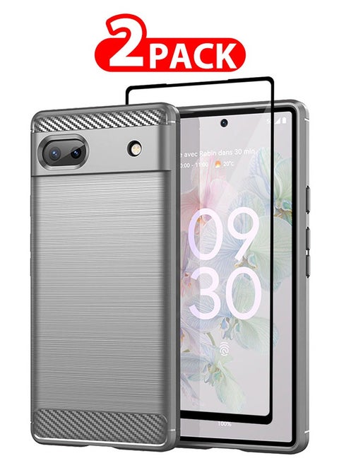 2 Packs For Google Pixel 6a Case Cover And Screen Protector Soft TPU Bumper Protective Back Case Grey
