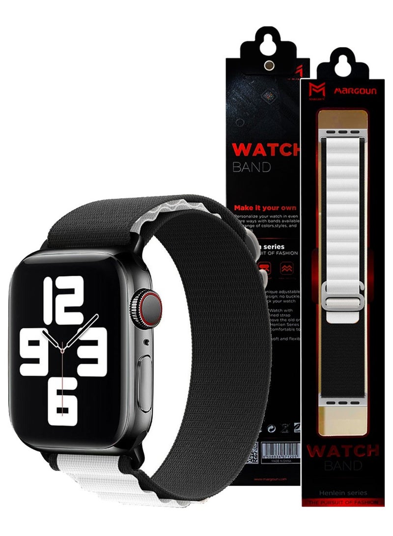 MARGOUN - Apple Watch Band Alpine Loop Band 38Mm 40Mm 41Mm Women Men Adjustable With Metal G-Hook Strap For iWatch Series 7/SE/6/5/4/3/2/1 Black White - Image 1