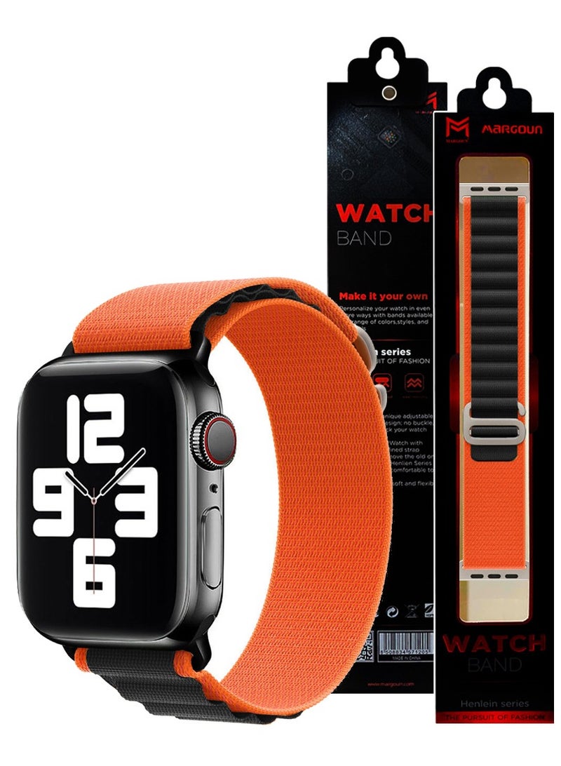 MARGOUN - Apple Watch Band Alpine Loop Band 38Mm 40Mm 41Mm Women Men Adjustable With Metal G-Hook Strap For iWatch Series 7/SE/6/5/4/3/2/1 Orange Black - Image 1