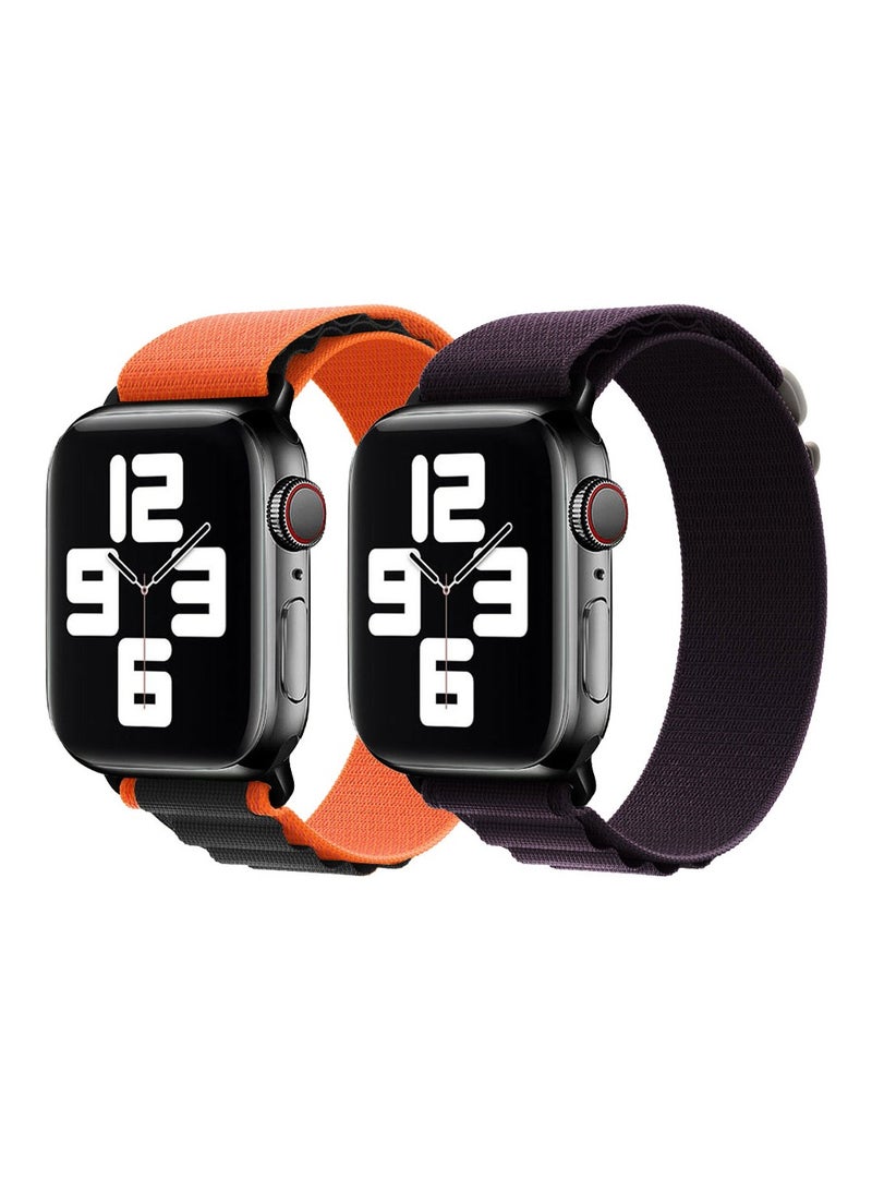 2 Pack Of Apple Watch Alpine Loop Band 38Mm 40Mm 41Mm Women Men Adjustable With Metal G-Hook Strap For iWatch Series 7/SE/6/5/4/3/2/1 Orange Black/Dark Purple