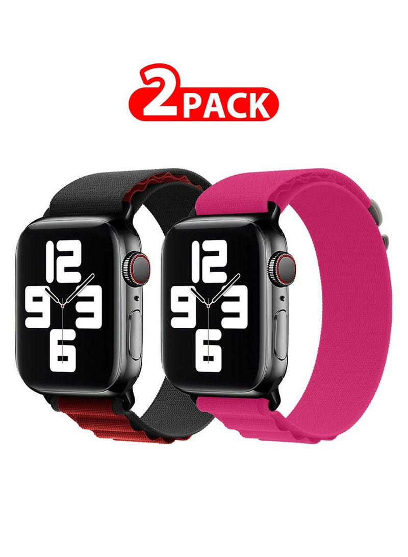 MARGOUN - 2 Pack Of Apple Watch Alpine Loop Band 38Mm 40Mm 41Mm Women Men Adjustable With Metal G-Hook Strap For iWatch Series 7/SE/6/5/4/3/2/1 Black Red/Hot Pink - Image 1