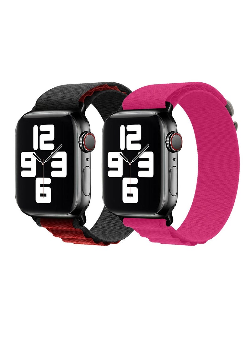 MARGOUN - 2 Pack Of Apple Watch Alpine Loop Band 38Mm 40Mm 41Mm Women Men Adjustable With Metal G-Hook Strap For iWatch Series 7/SE/6/5/4/3/2/1 Black Red/Hot Pink - Image 1