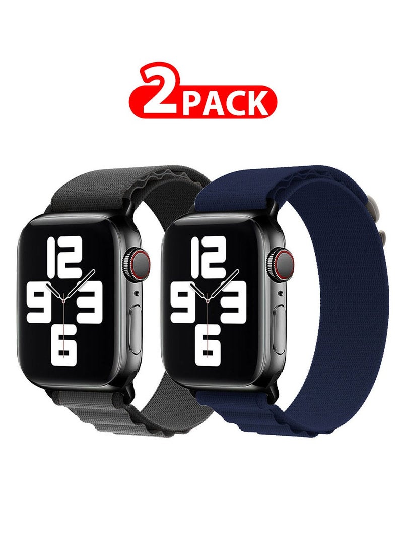 MARGOUN 2 Pack Of Apple Watch Alpine Loop Band 38Mm 40Mm 41Mm Women Men Adjustable With Metal G-Hook Strap For iWatch Series 7/SE/6/5/4/3/2/1 Black Grey/Dark Blue - Image 1