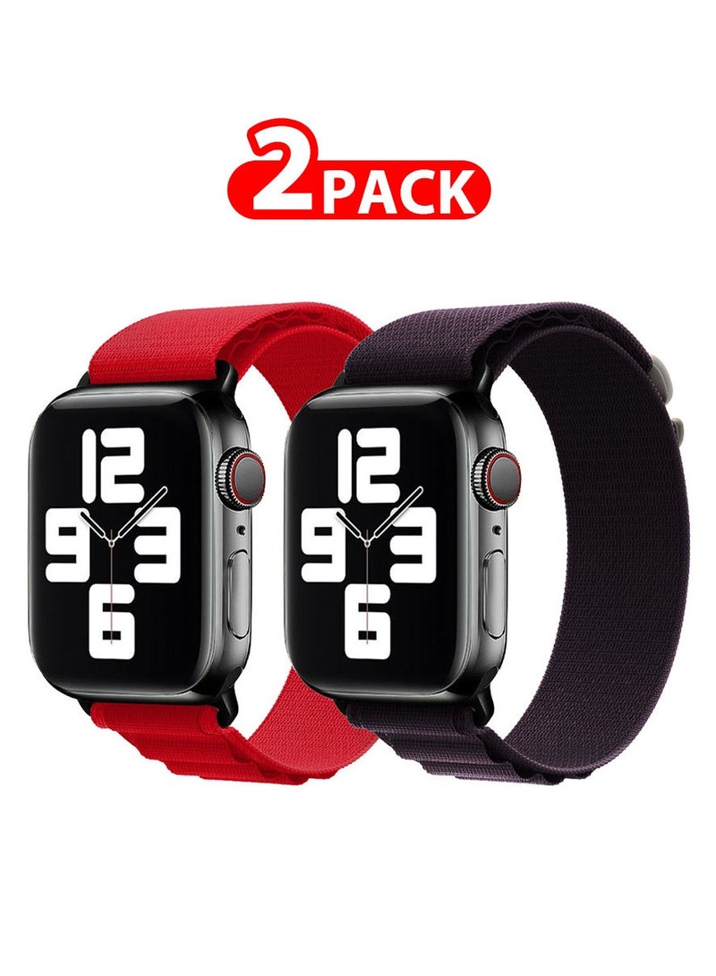 MARGOUN - 2 Pack Of Apple Watch Alpine Loop Band 38Mm 40Mm 41Mm Women Men Adjustable With Metal G-Hook Strap For iWatch Series 7/SE/6/5/4/3/2/1 Dark Purple/Red - Image 1