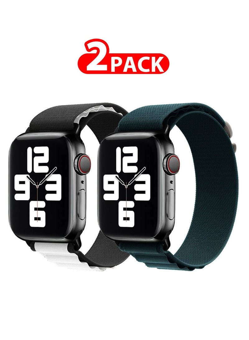 MARGOUN - 2 Pack Of Apple Watch Alpine Loop Band 38Mm 40Mm 41Mm Women Men Adjustable With Metal G-Hook Strap For iWatch Series 7/SE/6/5/4/3/2/1 Black White/Navy Blue - Image 1