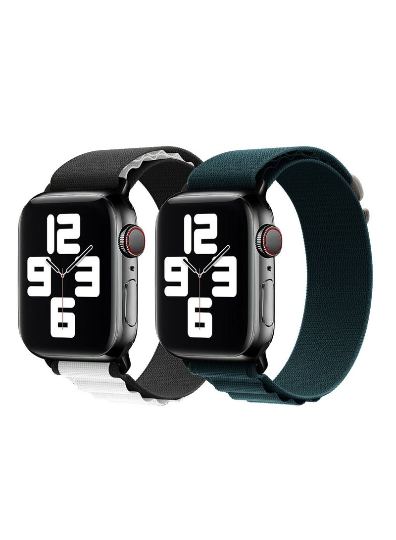 MARGOUN - 2 Pack Of Apple Watch Alpine Loop Band 38Mm 40Mm 41Mm Women Men Adjustable With Metal G-Hook Strap For iWatch Series 7/SE/6/5/4/3/2/1 Black White/Navy Blue - Image 1