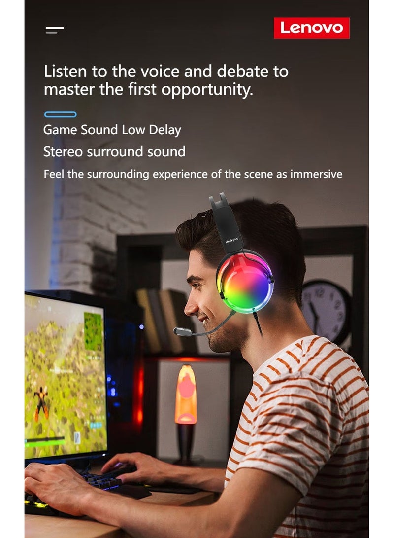 Lenovo - G82 Wired Headset Gaming Headset Computer Notebook with Microphone E-Sports Luminous PUBG Noise Reduction Black - Image 1