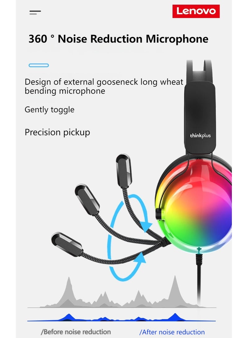 Lenovo - G82 Wired Headset Gaming Headset Computer Notebook with Microphone E-Sports Luminous PUBG Noise Reduction Black - Image 1
