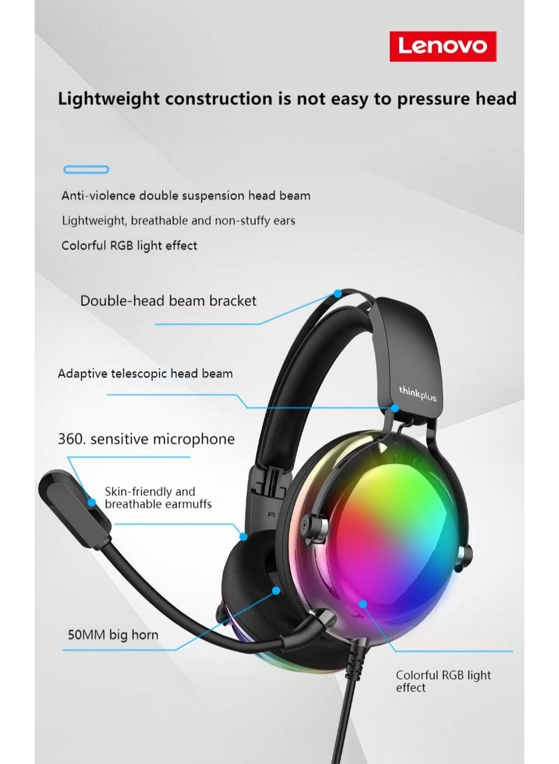 Lenovo - G82 Wired Headset Gaming Headset Computer Notebook with Microphone E-Sports Luminous PUBG Noise Reduction Black - Image 1