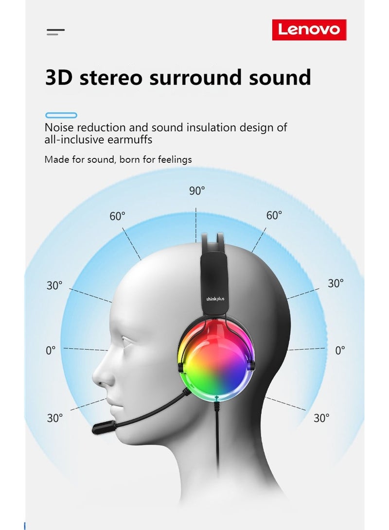 Lenovo - G82 Wired Headset Gaming Headset Computer Notebook with Microphone E-Sports Luminous PUBG Noise Reduction Black - Image 1