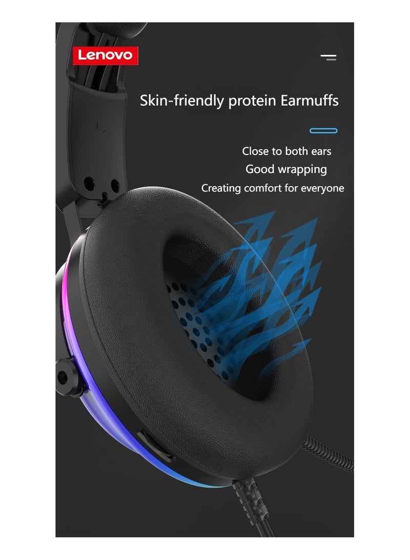 Lenovo - G82 Wired Headset Gaming Headset Computer Notebook with Microphone E-Sports Luminous PUBG Noise Reduction Black - Image 1